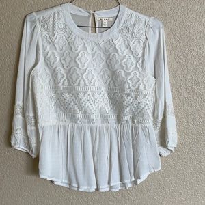 Embroidered Lace Peplum Blouse, Size M